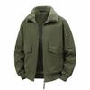 Mens Cotton Fleece-Lined Work Jacket With Collar Multi-Pocket Warm Windproof Outerwear Fall Winter