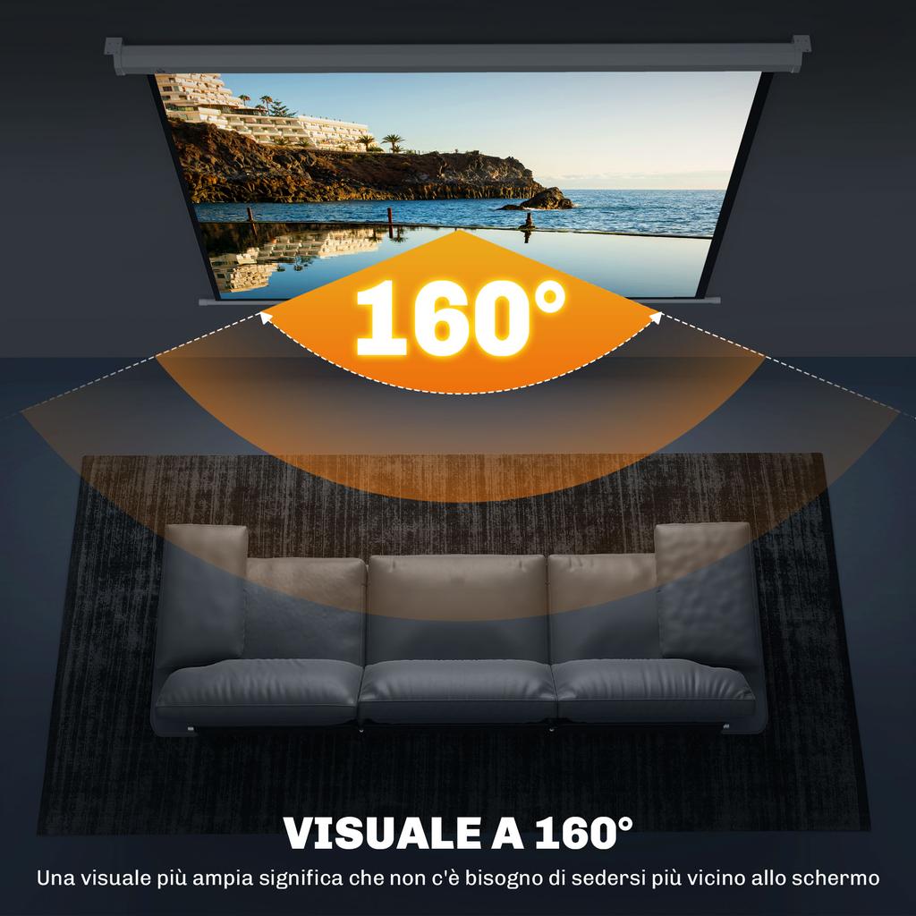 84" Projector Screen, 4:3 Format, 160 Angle, Ceiling or Wall Mountable