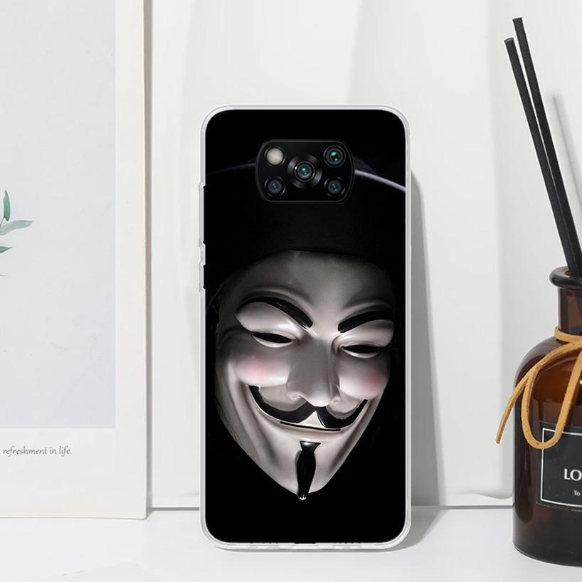 Анонимный чехол для телефона с маской V для Xiaomi Poco X7 X6 X5 M7 M8 Pro F7 Ultra Redmi 15C 15 13C 13 12C 12 10 10C 10A Арт Fundas Poco X7