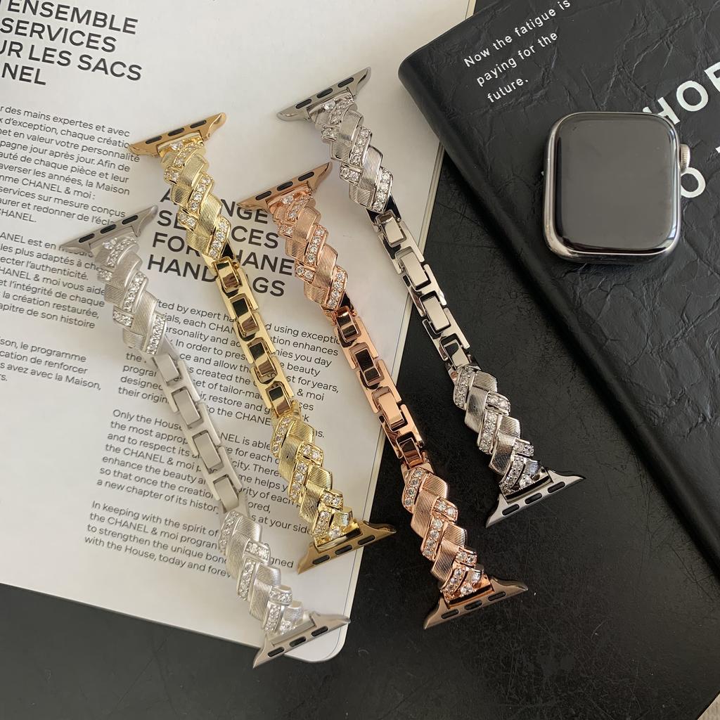Copper Watch Strap for Apple Watch Series 11 10 42mm/9 8 7 41mm/SE3 SE2 SE 6 5 4 40mm/3 2 1 38mm Wheat Ear Zircon Bracelet Band