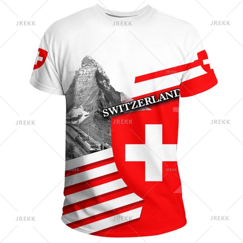 Повседневная спортивная одежда для отдыха на открытом воздухе, футболки для мужчин, одежда, национальный герб Швейцарии, флаг, 3D-принт, крутая футболка, спортивные топы, футболки с круглым вырезом