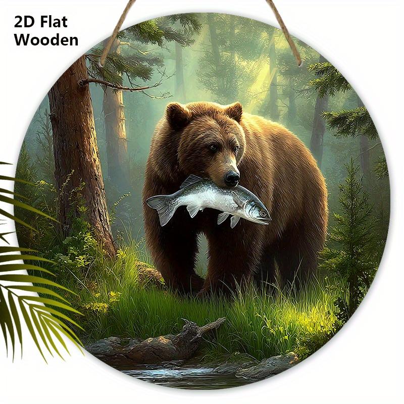 Wooden Sign with Bear Pattern Design - Unique Wall Pediments - Ideal for Front Door, Yard, Wall Decor