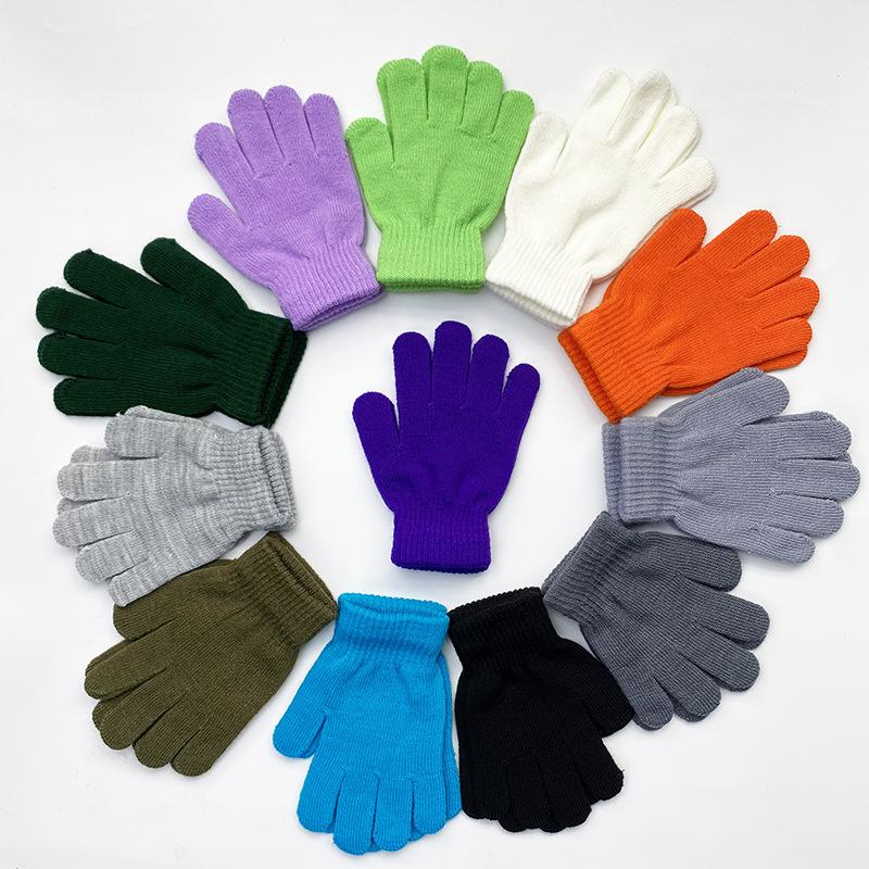 Kids Solid Color Knitted Gloves for 5-10years Students Winter Warmth Outdoor Cycling and Daily Cold Weather Wear Mittens