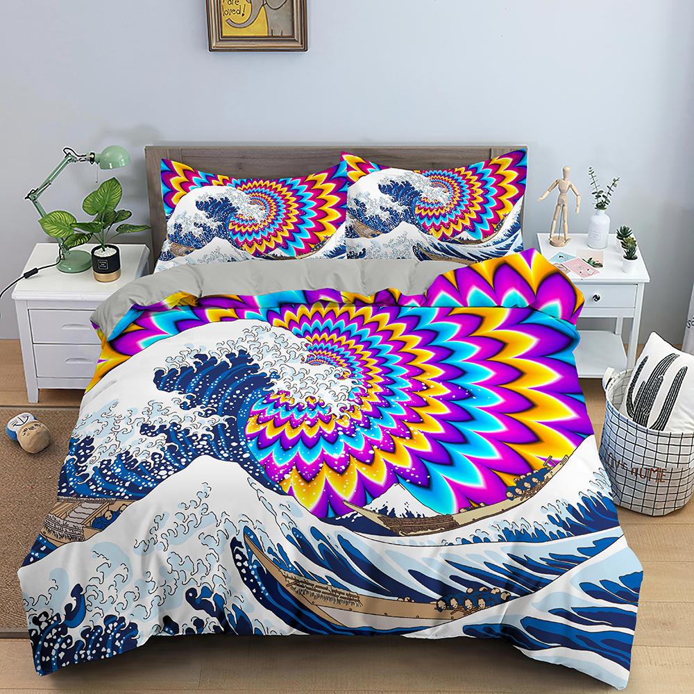 Ocean Wave Bedding Set 3D Abstract Art Duvet Cover King/Queen Size With Pillowcase Watercolor Style 2/3pcs Polyester Quilt Cover