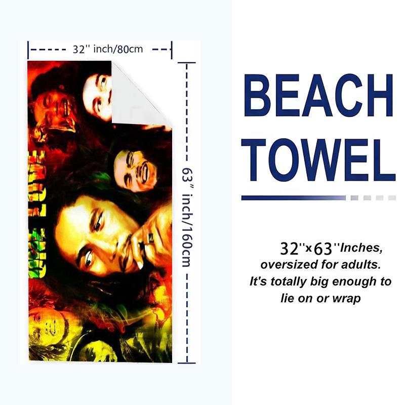 Music Themed Bob-Marley Print Beach Towel, Large Soft Quick Dry Towel for Beach Camping Swimming