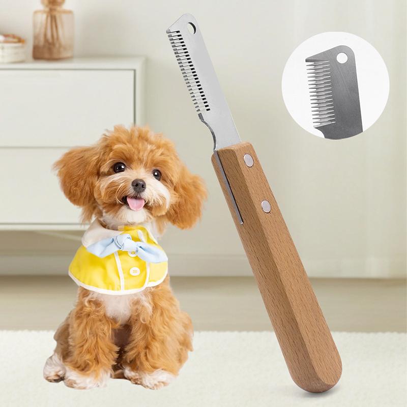 2 шт. Профессиональный удалитель шерсти собак с удобной деревянной ручкой, прочная, безопасная для кожи, из нержавеющей стали, щетка для кошек, расческа для ухода за собаками