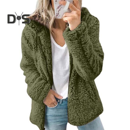 Женская зимняя короткая куртка из флиса Sherpa с капюшоном, кардиган на молнии, теплая повседневная однотонная плюшевая ветрозащитная куртка для осени и зимы