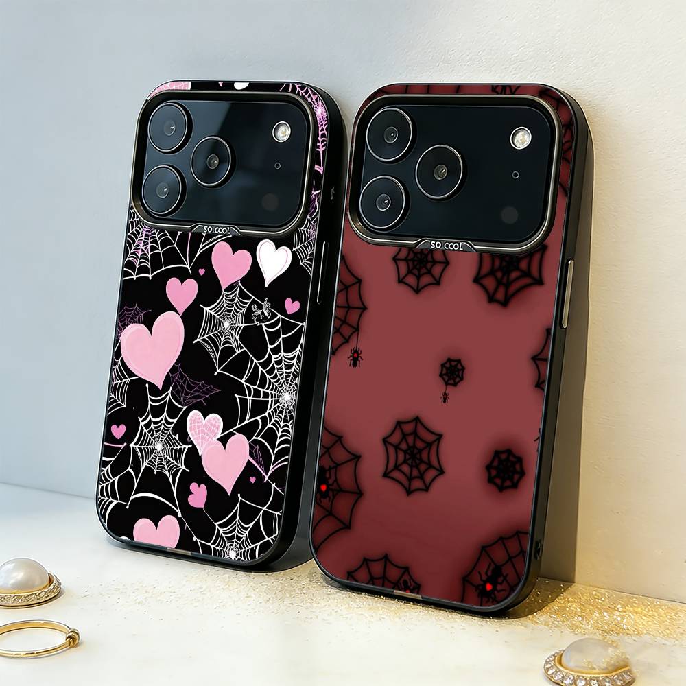 Крутой чехол для телефона S-Паутина H-Сердце Для iPhone17,16,15,14,13,12,11,Pro,MAX Серый Матовый Силиконовый Черный Чехол