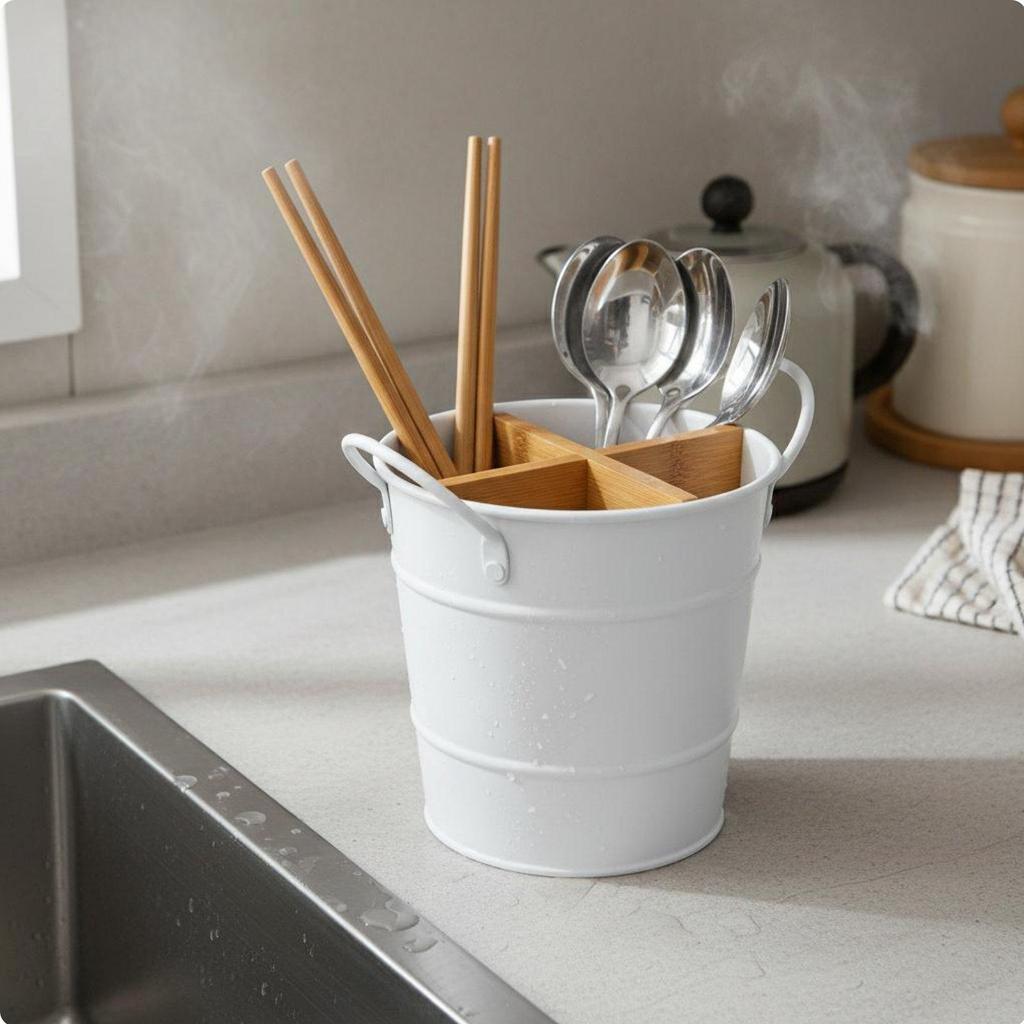Divided Utensil Container Multi-Compartment Kitchen Storage for Dining Table