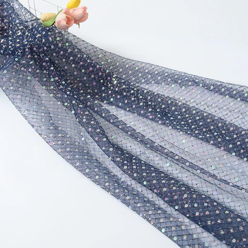 Diamond Grid Sequin Mesh Fabric for Wedding Dress Headwear Decoration Fabrics By The Meter Diy Sewing Material Cloth