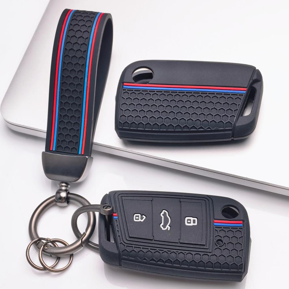 Силиконовый чехол для автомобильного ключа с брелком, подходит для Volkswagen VW Golf 7 MK7 Tiguan MK2 Touran L для Skoda, Подходит для Volkswagen Golf Tiguan Octavia A7