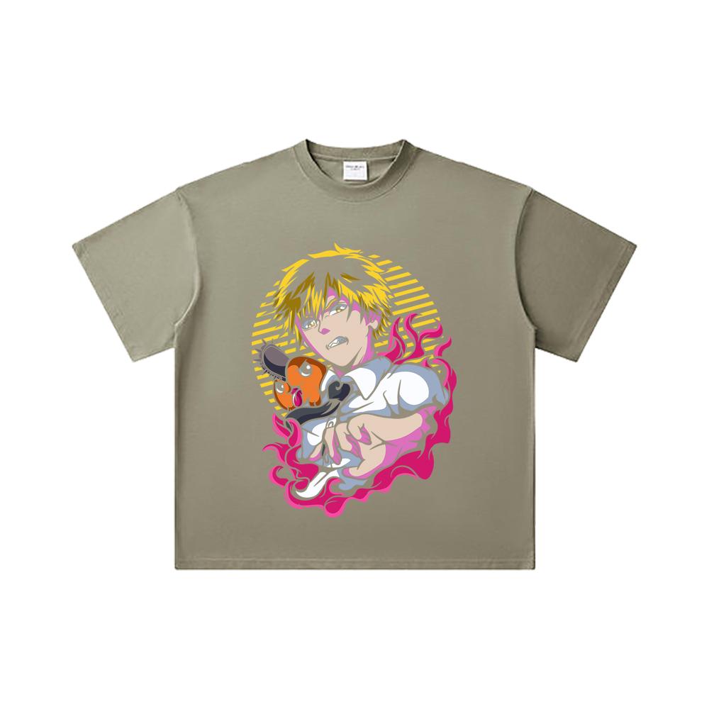 260 GSM Double Yarn 32 Count 100% Cotton Chainsaw Man V4 Denji x Pochita Print Unisex Heavy Cotton T Shirt