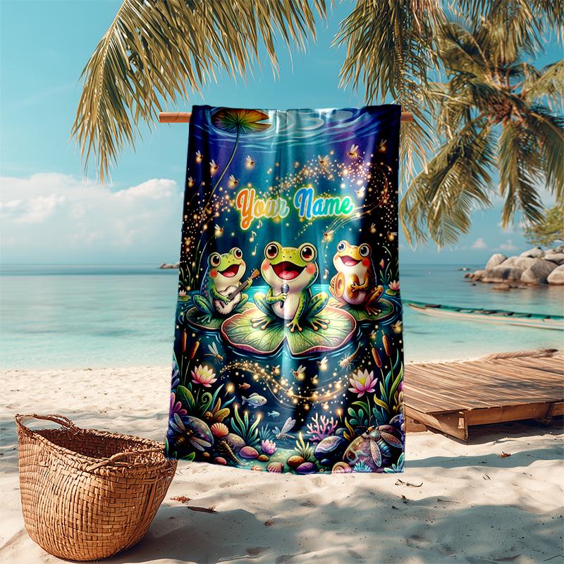1PC Custom Name Underwater Frogs Symphony Beach Towel Highly Absorbent And Sand-Resistant Towel for Swimming, Pool, Yoga, And Travel Lightweight