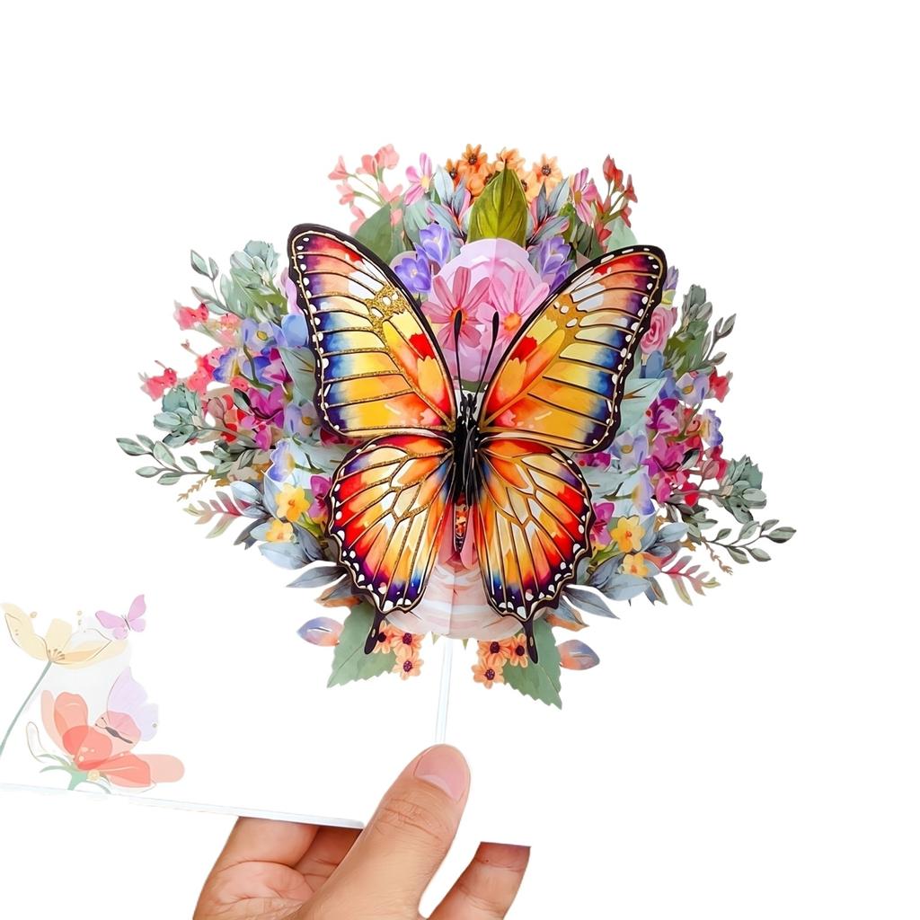 3D pop-up открытка-букет из бабочек на День Рождения, День Матери, Праздник. Креативный подарок. Ручная работа, бумажная открытка со сложным цветочным дизайном.