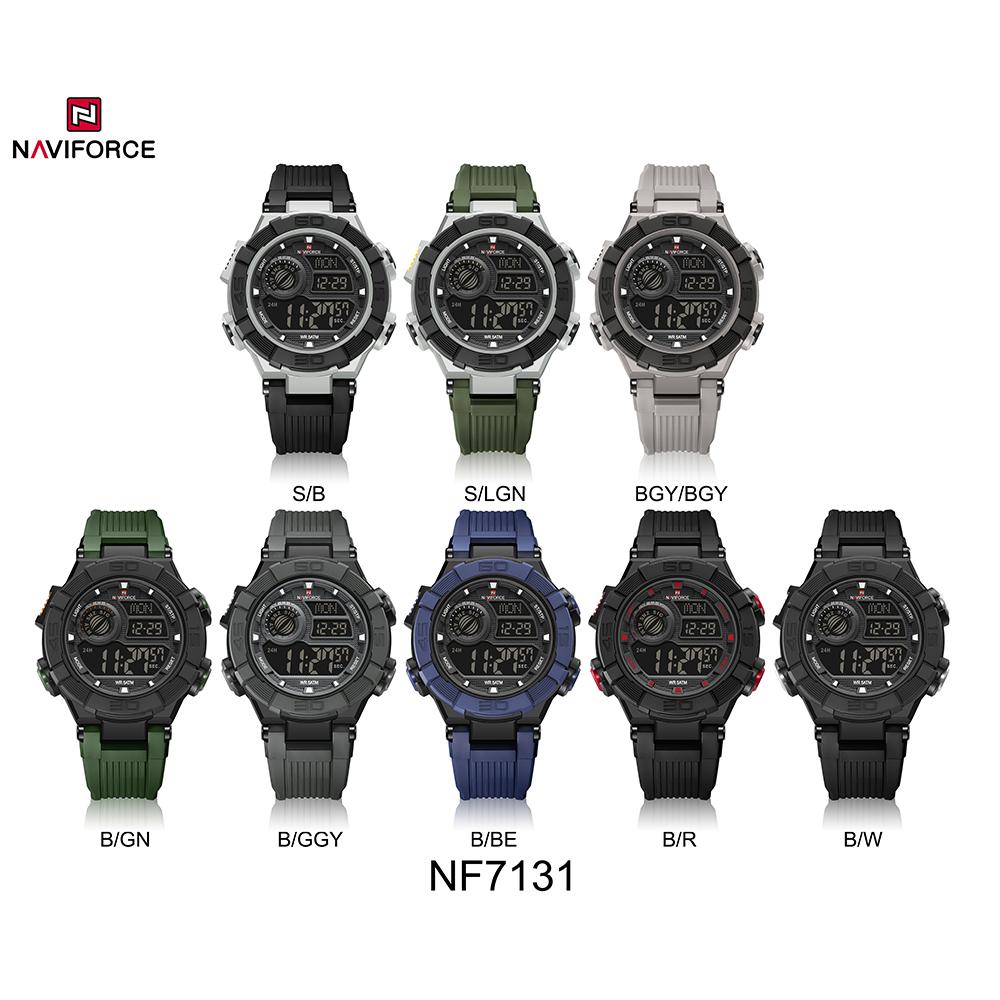 Naviforce Мужские LCD Часы Цифровой Механизм Легкий Силиконовый Ремешок 50м Водонепроницаемые Календарь Дата Будильник Ночной Рисунок Подарок Мальчику Часы NF7131