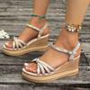 Fashion Women Summer Ankle Straps Wedge Sandals Plus Size Bowtie Decor Chunky Platform Shoes Woman Lightweight Thick Bottom Sandals