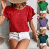 Fashion Ruffles Short Sleeve O Neck Slim Fit Solid Color Women T Shirt Top