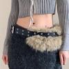 Women Belt Adjustable Length Imitation Leather Belt with Faux Fur Decor Dress Shirt Tops Waistband Fashion Accessories