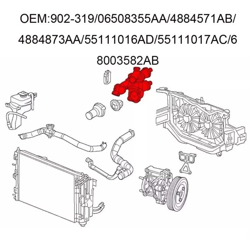 Корпус термостата охлаждающей жидкости двигателя 68003582AB 902-319 4884571AB Замена корпуса термостата 55111016AD