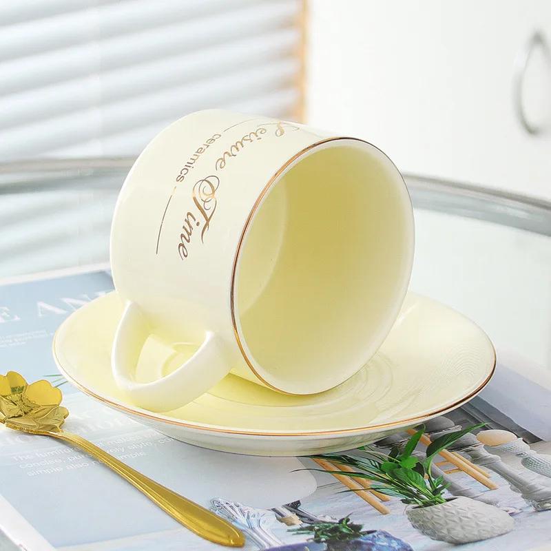 Керамическая кружка в скандинавском стиле с блюдцем и ложкой, набор золотых кружек в английском стиле для кофе, латте, завтрака, чая с молоком, чашки для напитков, подарки