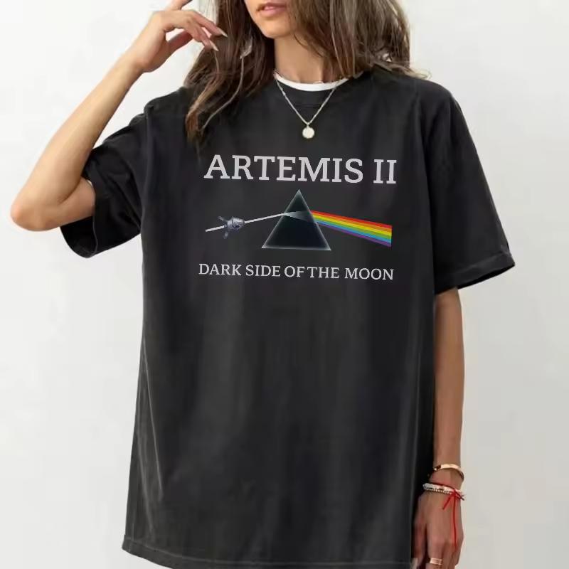 Artemis II Mission T-Shirt, Dark Side of Space Tee, Future Moon Mission Shirt Summer Cotton Loose and Breathable Unisex T-shirt