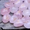 Crocon Rose Quartz Gemstone Rune Stone with Elder Futhark Alphabet Engraved Symbol 25 Pcs Set for Feng Shui Reiki Crystal Healing Chakra Balancing