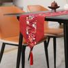 With Tassel Red Chinese Style Table Runner Cotton Linen Table Cover TableCloth  Wedding Party
