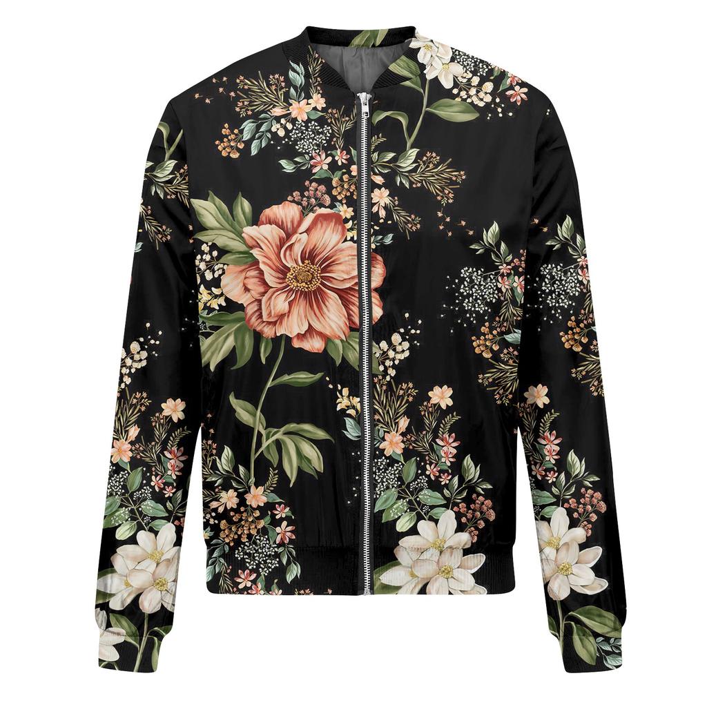 Женская модная повседневная куртка на молнии с длинным рукавом с принтом и круглым вырезом