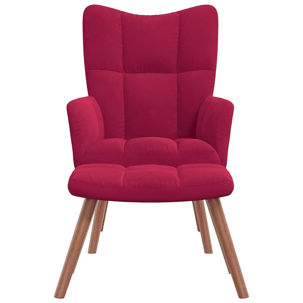 Relax Chair with Ottoman Wine Red Velvet