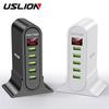 USLION 5 Port USB Charger For Xiaomi LED Display Multi USB Charging Station Universal Phone Desktop Wall Home EU US UK Plug
