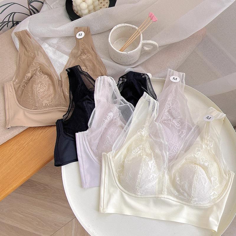 Underwear women's big breasts show small beautiful back ultra-thin new popular sleep bra cover seamless no steel ring rabbit ears