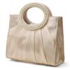 2way Pearl Handle Party Bag Ladies Lace Design Gorgeous Elegant [PLEX] (Ivory (Pleated Type))