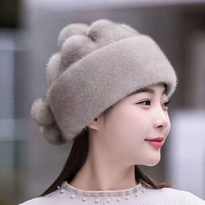 Шапка женская зимняя теплая из норки, флисовая хлопковая шапка из норки