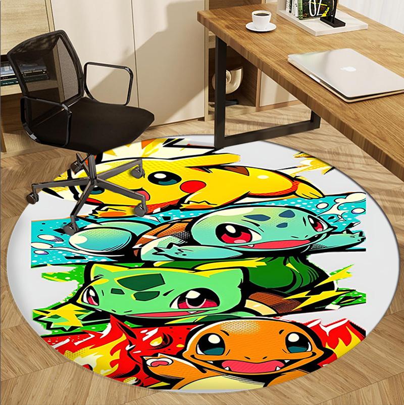 Pokemon Pattern Round Rug, Indoor/Outdoor Mat, for Picnic, Gameroom, Bedroom, Office, Living Room, Home Decor Carpet, Birthday Gift