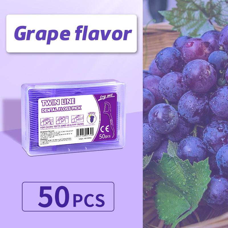 50 шт./кор. красочная фруктовая зубная нить для чистки зубов с коробкой для хранения, двойная линия, высокая прочность на разрыв, зубная нить