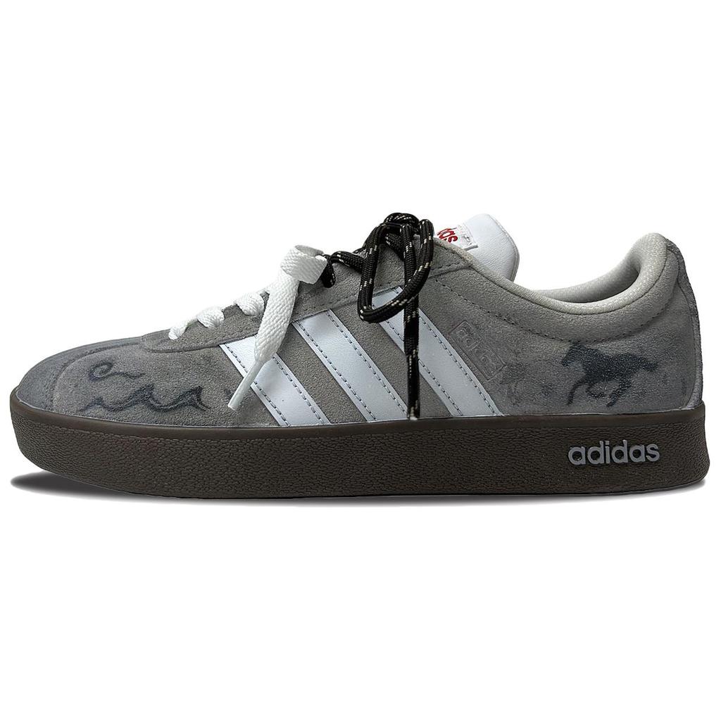 adidas VL COURT 2.0 Замшевые Нескользящие Износостойкие Низкие Скейтбордические Кроссовки Унисекс Серебристо-Серые HQ1802(Команда2046-)