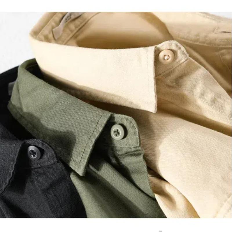 Весенне-летняя рубашка с длинным рукавом для мужчин в корейском стиле, рабочая одежда, мужская верхняя одежда в уличном стиле, приталенная рубашка с двумя карманами, зеленая хлопковая рубашка