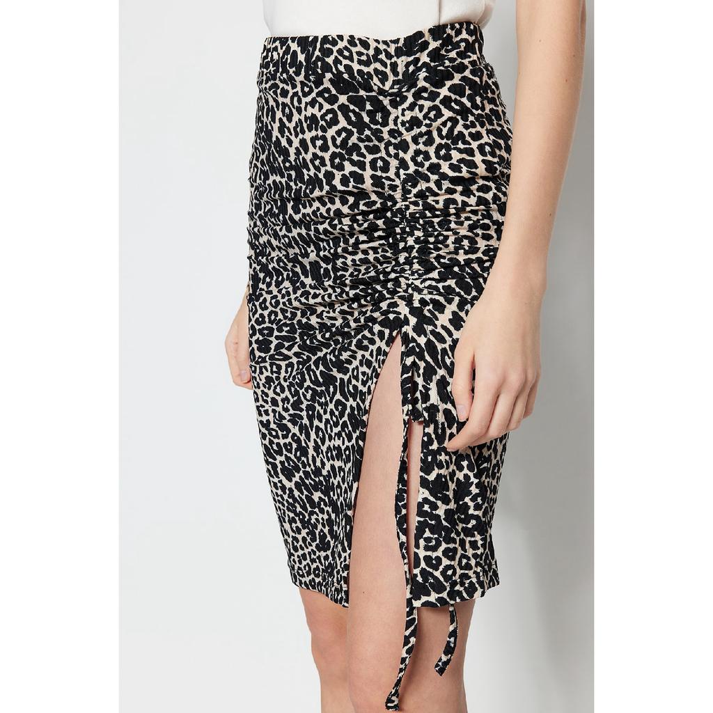 Black Printed Pleated And Slit Fitted High Waist Mini Knitted Skirt Twoaw22et0401