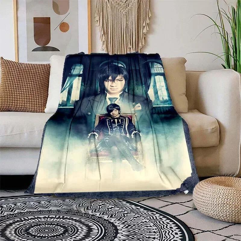 Soft Lightweight Cartoon Print Blanket Black Butler Design for Home Sofa Bedding Kids Gift Microfiber Throw