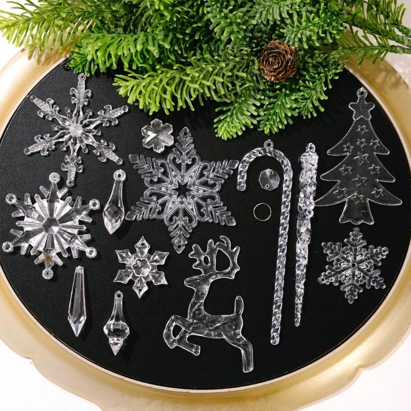 18 Pcs Acrylic Elk Snowflake Icicle Ornaments Lovely Christmas Tree Decorations For Home Party Outdoor Indoor