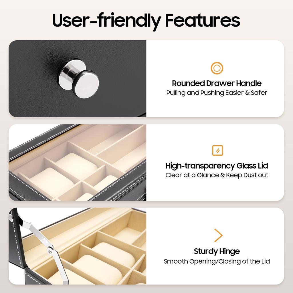 Винтажная коробка для часов для мужчин с замком, органайзер для хранения 6 часов и 9 очков, деревянный дисплей из ПУ кожи, подарок для коллекционера