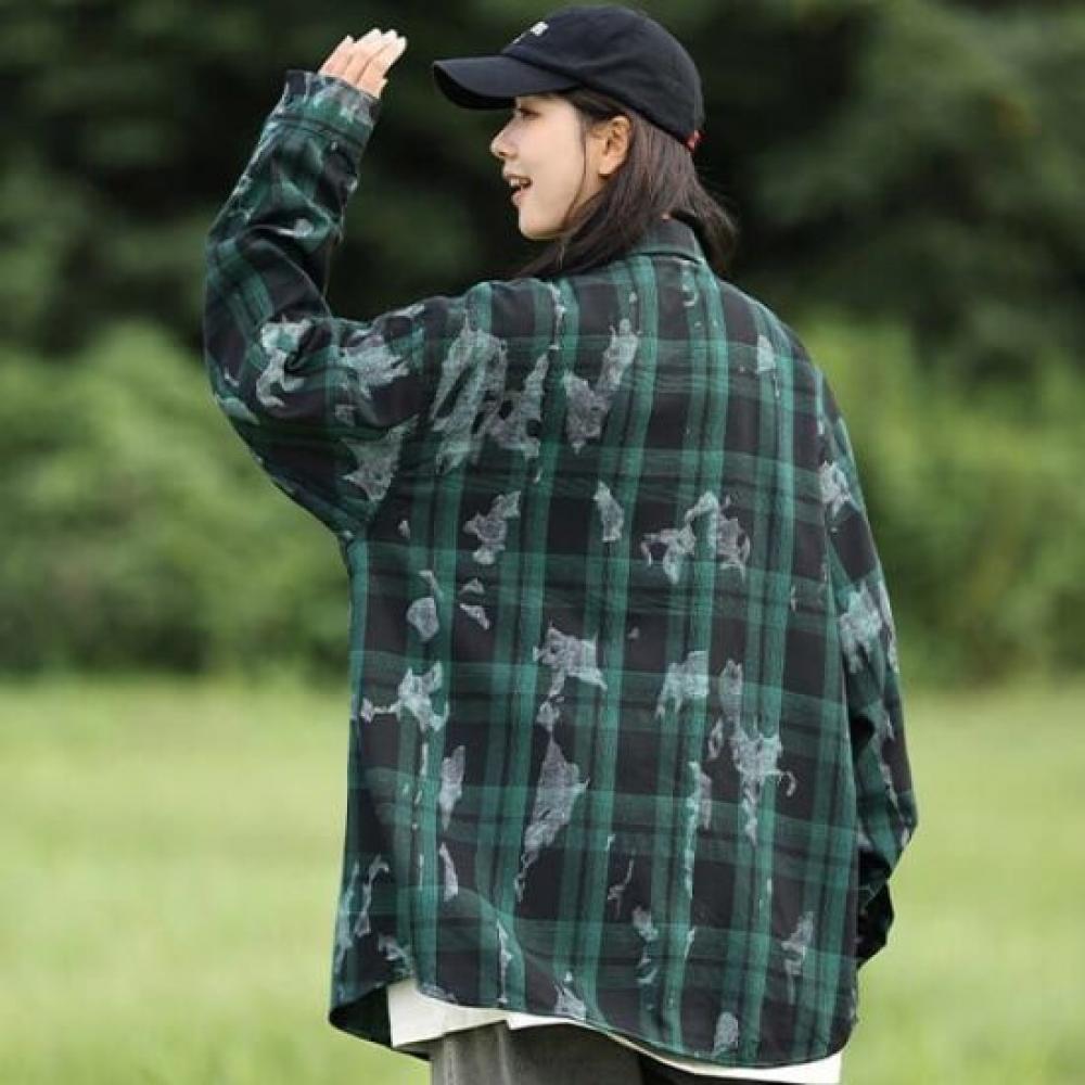 Navava Women Casual Check Long Sleeve Shirt Nb2965