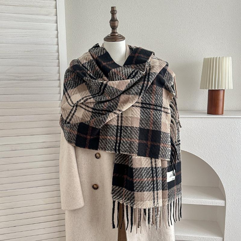 Korean Style Plaid Scarf Women Winter Warm Fashionable Red Christmas