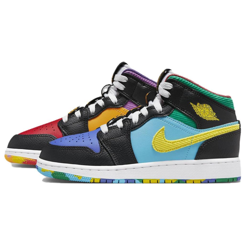 Детские кроссовки Air Jordan 1 Mid SS GS Championships разноцветные черные Opti-Yellow FD1317-007