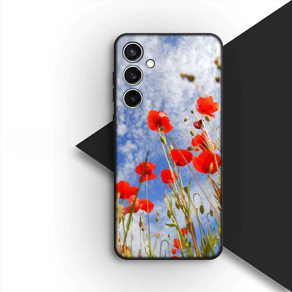 Чехол для телефона для Samsung Galaxy S25 S24 S23 FE Ultra Plus S7 Edge S25+ S23+ A56 5G Funda Корпус Мягкий чехол Цветок мака Цветение Роза