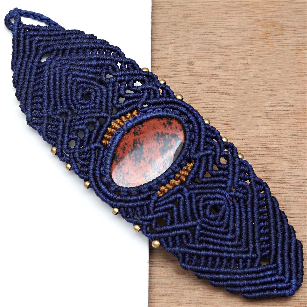 Браслет макраме красное дерево обсидиан ювелирные изделия нить 7-9'' регулируемый мода