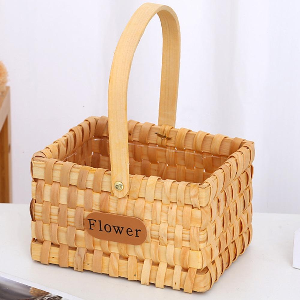 Rustic Style Handwoven Flower Basket with Handle Serving Basket Storage Basket Handmade Organizer Basket Picnic