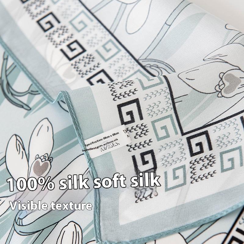 Literary Small Floral Summer 100% Mulberry Silk Shawl Age-reducing Fashion Neck Protection Professional Scarf
