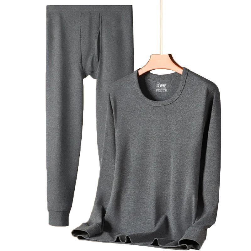 Arctic Fleece Cotton Men's Thermal Underwear Set: Lightweight Autumn/Winter Half-High Collar Top & Pants