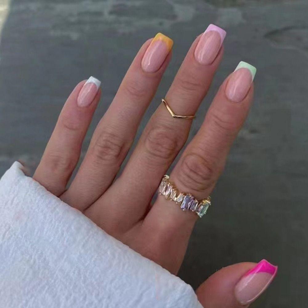 Французские накладные ногти, длинные квадратные ногти, модные ногти для женщин и девочек